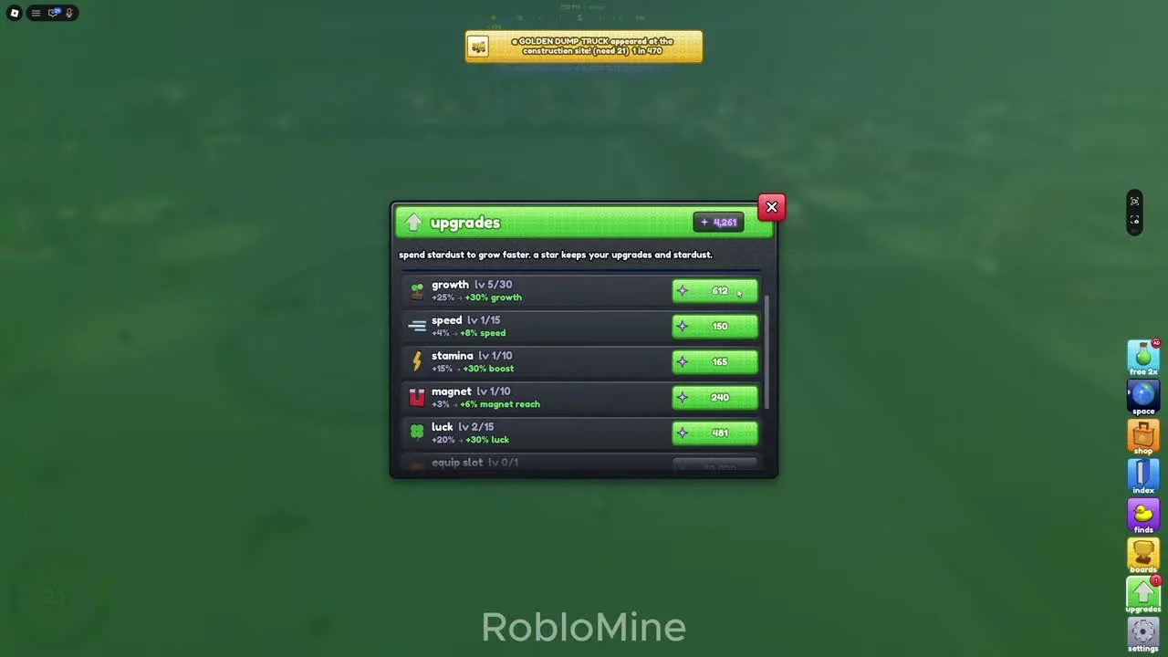Independently levelled growth, movement and luck upgrades